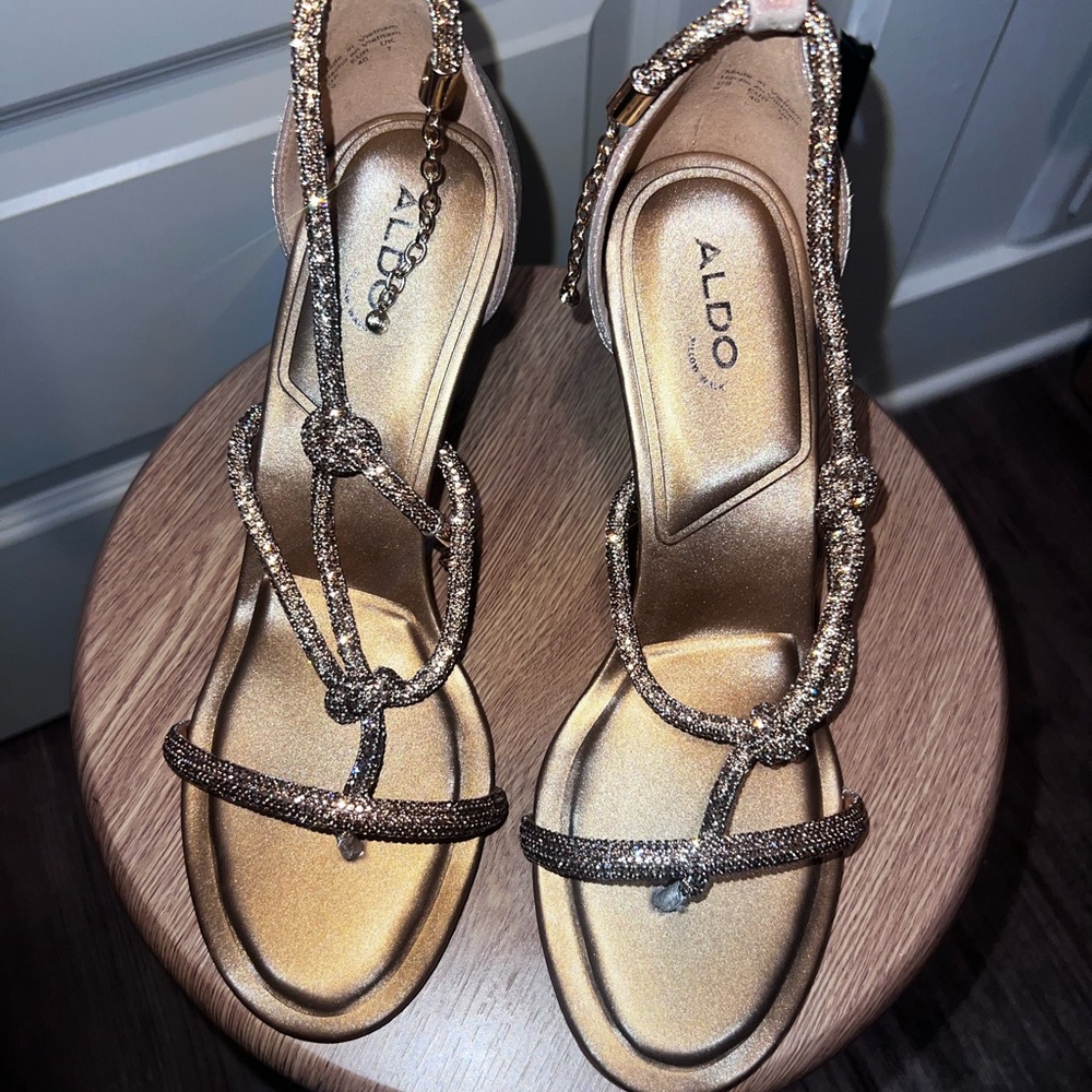 Aldo Metallic Gold Heeled Sandals